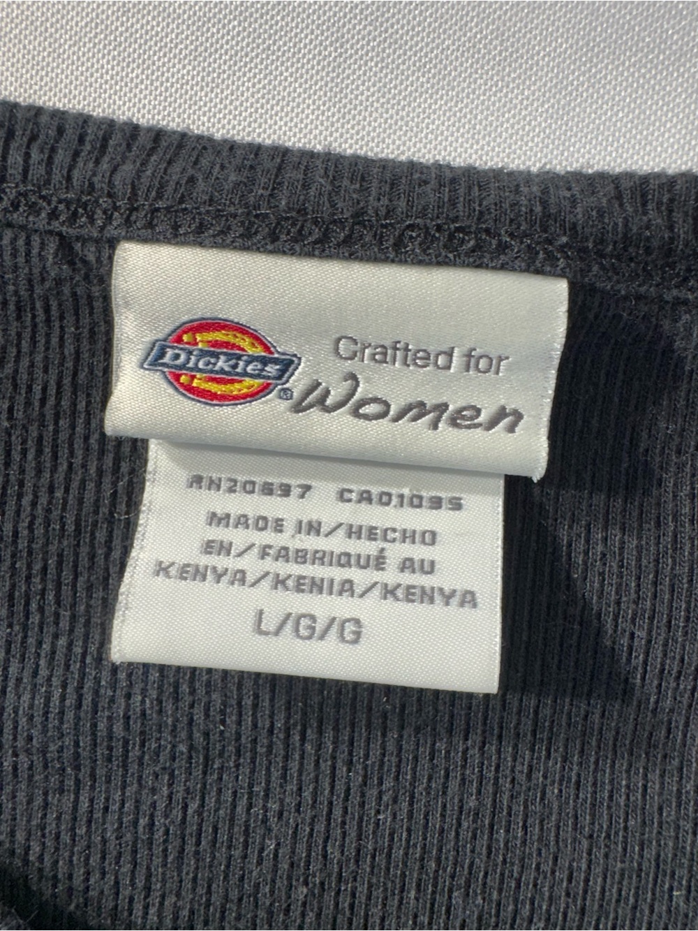 5 for $12 Dickies Women’s Large Black  Ribbed Henley Top with Button Placket - Picture 3 of 4